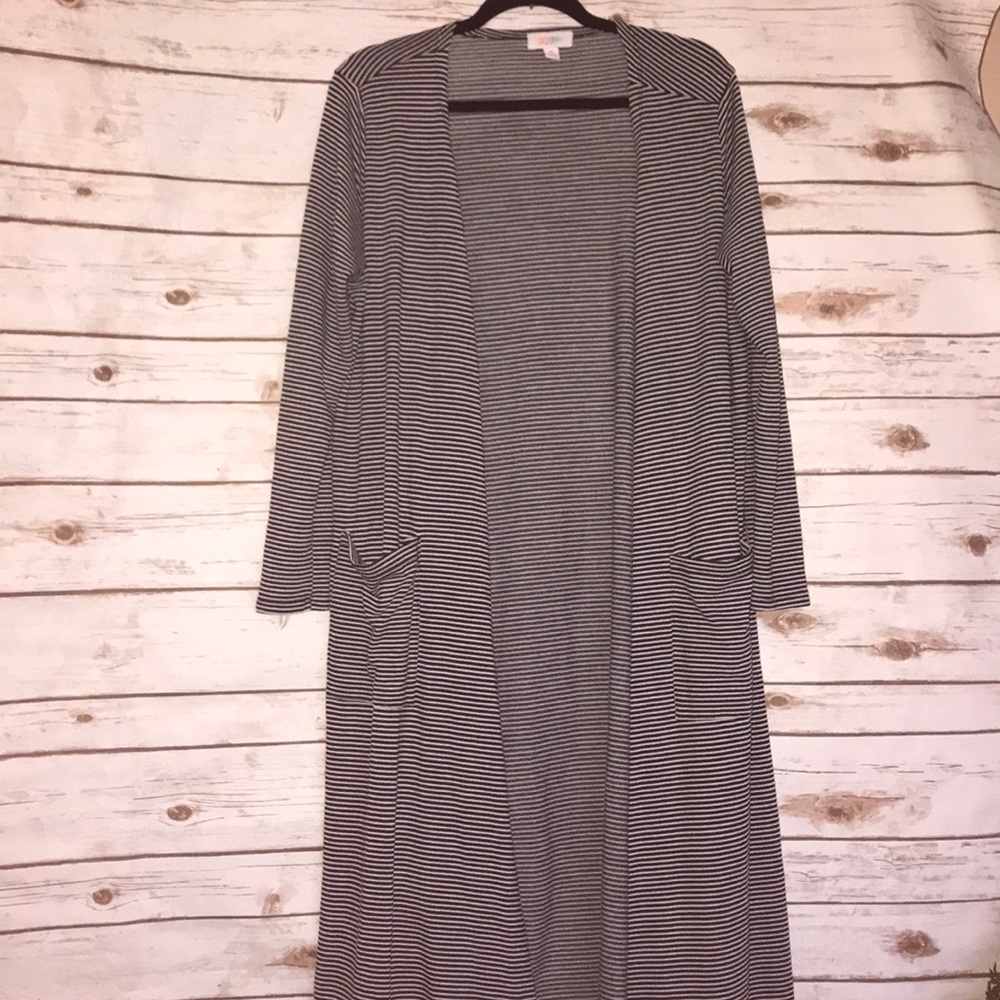 Lularoe • Striped Sara long duster black white